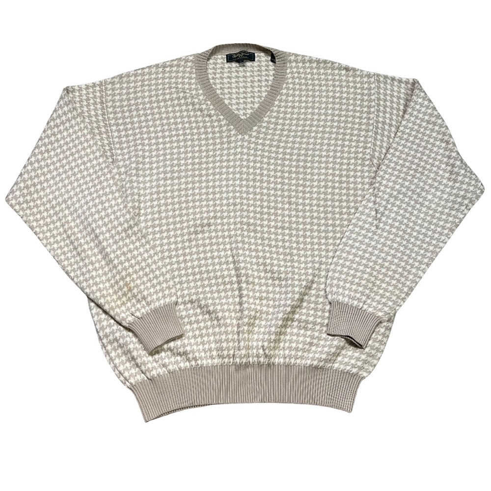 Bobby Jones V Neck Sweater L Tan Houndstooth